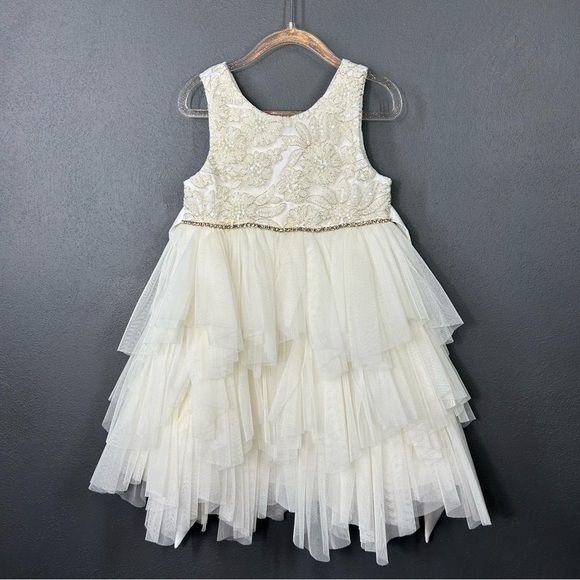 American Princess Other - American Princess Cream Floral Sequin Asymmetrical Tulle Dress